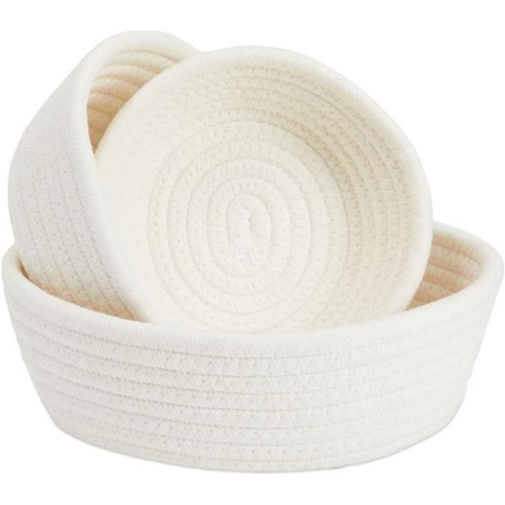 3-Pack Small Round Cotton Rope Woven Storage Baskets-Nesting Bins for Organizing